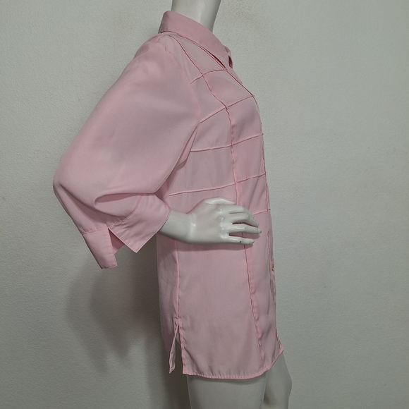 Kathy Che Pink Preppy Coquette 3/4 Sleeve Button Down Shirt Plus Size 14/16W - Picture 4 of 14